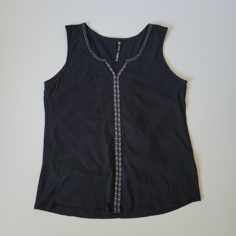 Kuhl Shay Organic Cotton Tank Top Small Black Embroidered Athleisure Casual